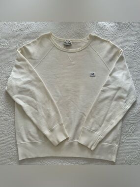 Acne Studios Men’s Off-White College Face Crewneck Sweatshirt